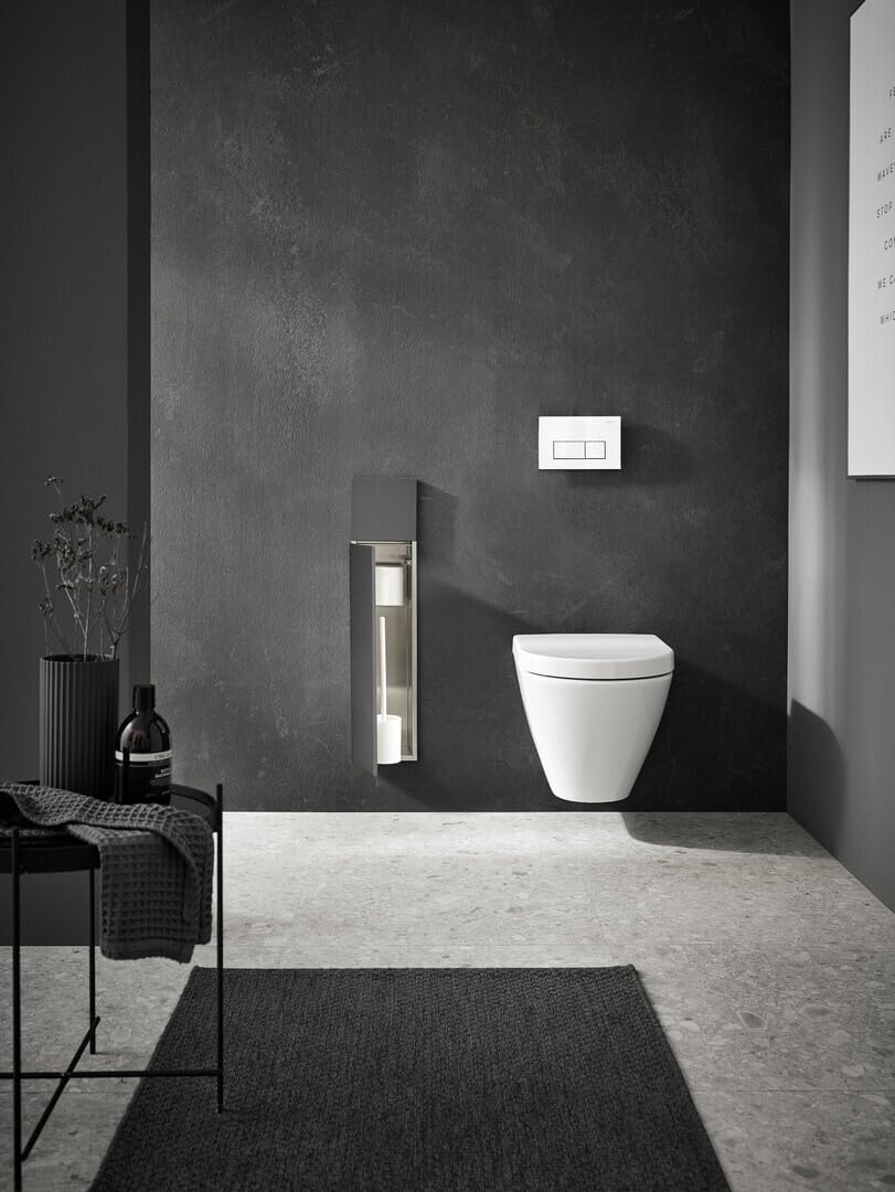 Emco Asis Pure - Módulo de Armario Empotrado para Cepillo de baño, Mueble con Soporte para Papel higiénico y Compartimento, Armario Alto con función de Empuje para Abrir, Tope a la Derecha, Color