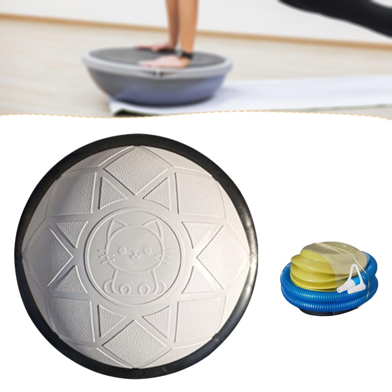 Harilla Balance Ball per Esercizi con Base Semisferica Antiscivolo Pompa E Struttura Solida per Allenamento Equilibrio Casa Palestra, Grigio