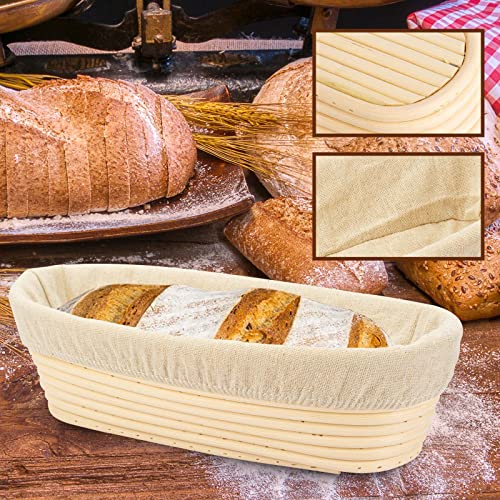 Stormshopping 11.8 Inch Oval Long Banneton Brotform Bread Dough Proofing Rising Rattan Basket & Liner #TOP2
