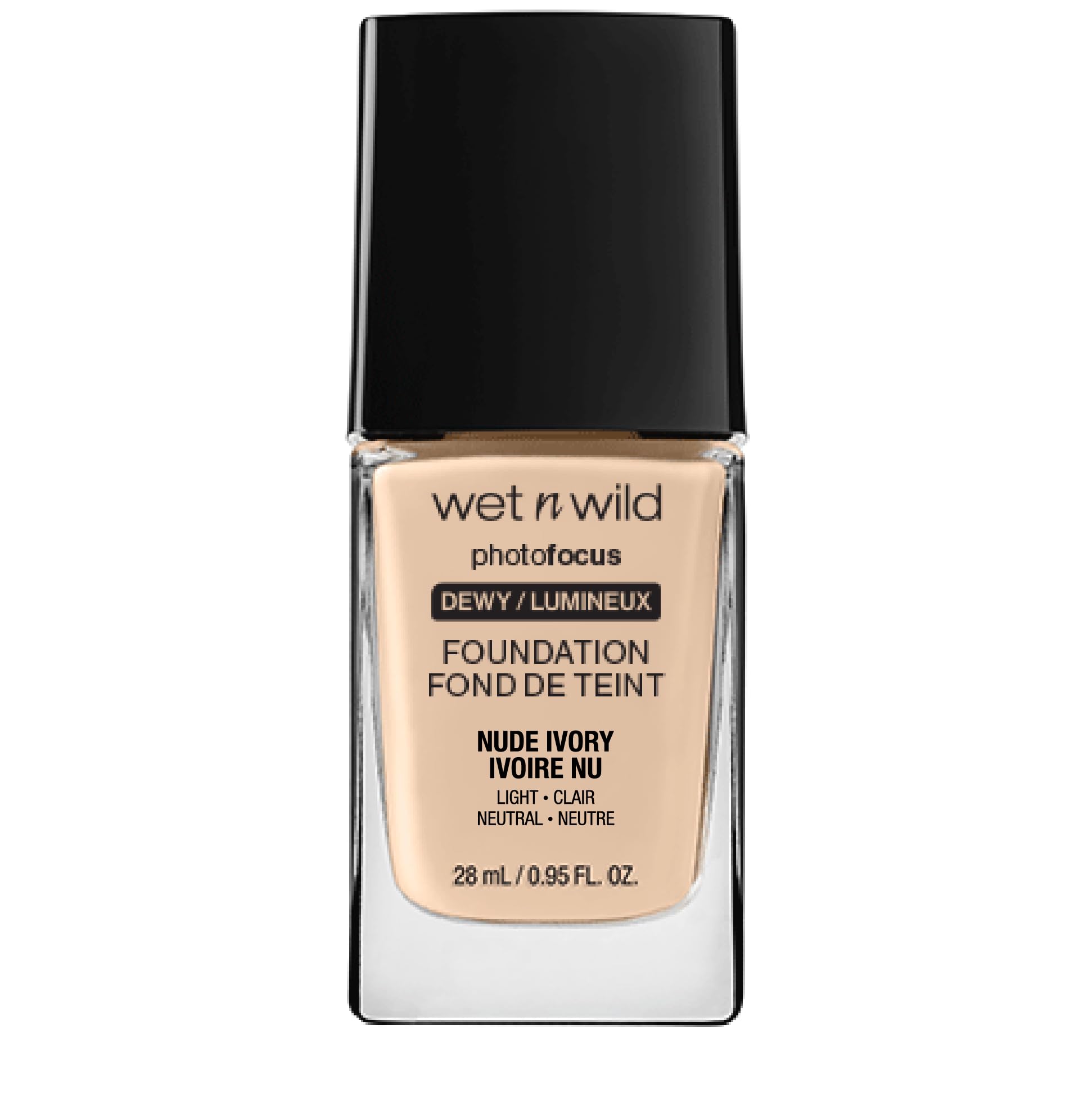 Wet n Wild, Photo Focus Foundation Dewy, Weightless Foundation with Nourishing and Long-wearing Formula, Buildable Coverage, Ideal for Normal to Dry Skin Type, Vegan, Nude Ivory