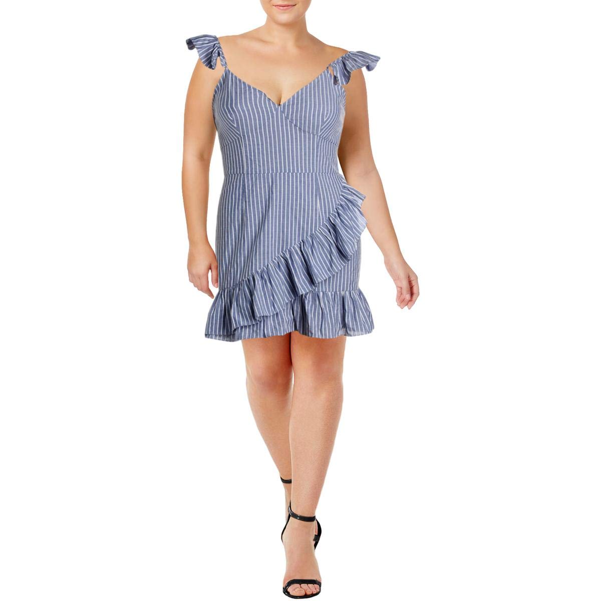 The Fifth Label Women's Parcel Stripe Asymmetric Ruffle V Neck Sleeveless Mini Dress