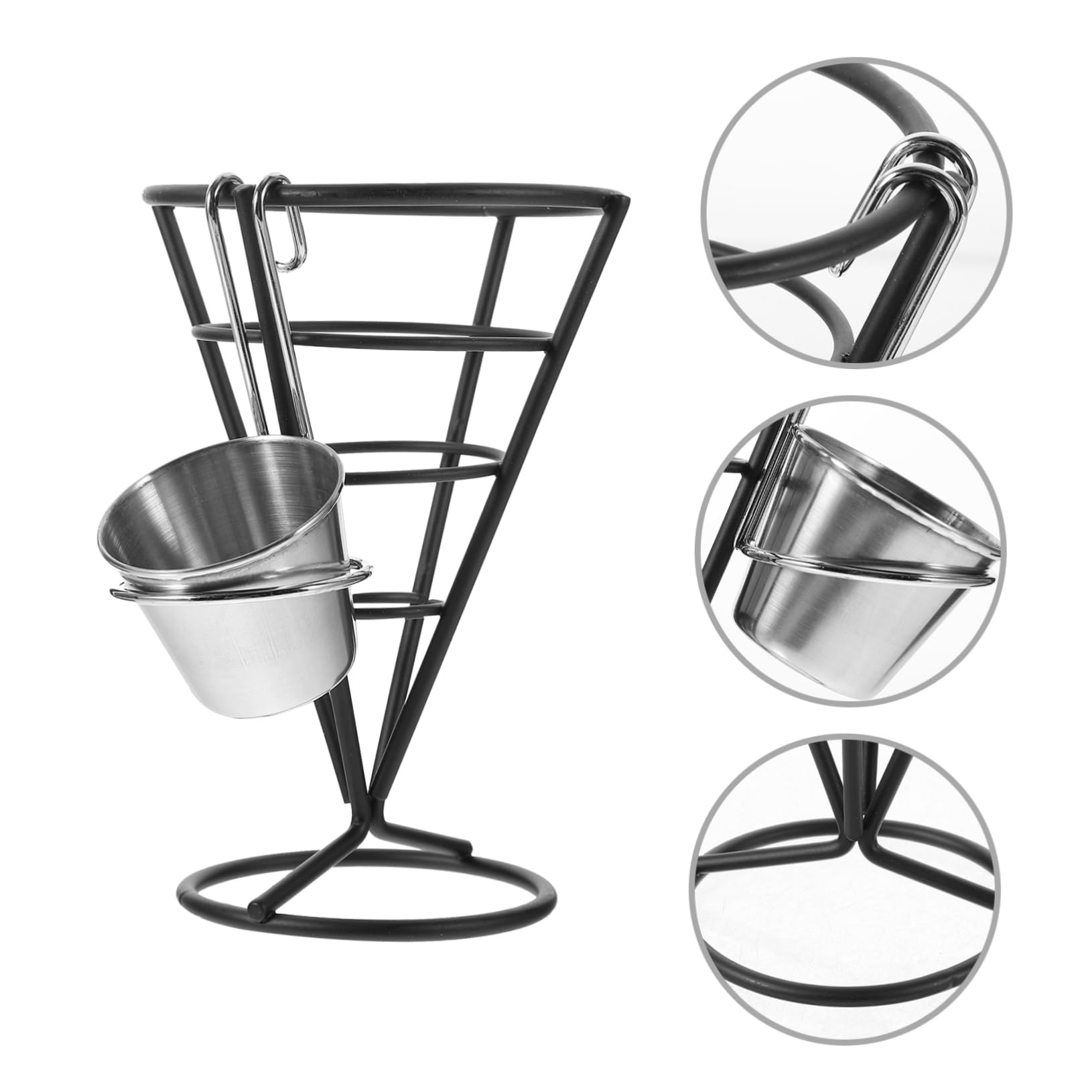 MOLUCKFU 1 Set Stainless Steel Snack Display Black French Fries Cone Basket Shop Chips Holder Snack Stands