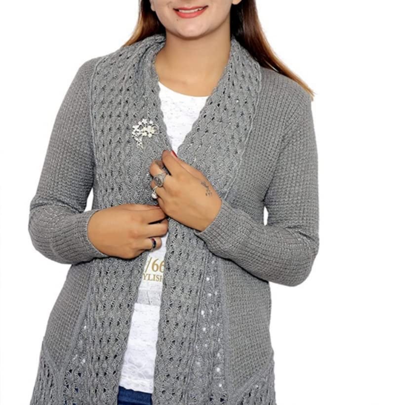 pipasa Women Ladies Girls Winter Wear Woolen Open Front Longline Hem Long Sleeves Shrug Cardigan-picture-43