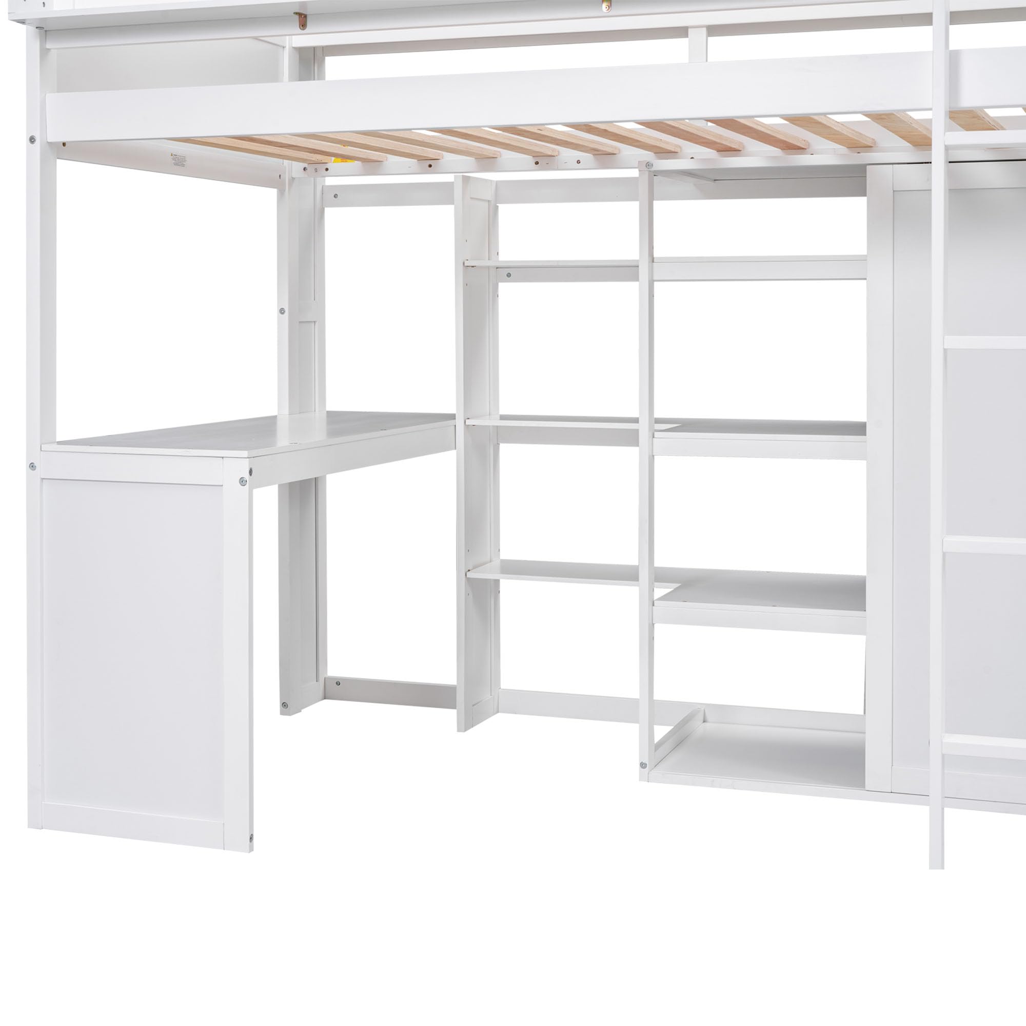 Lit mezzanine 90 x 200 cm avec bureau et 4 tiroirs - bois de pin + mdf