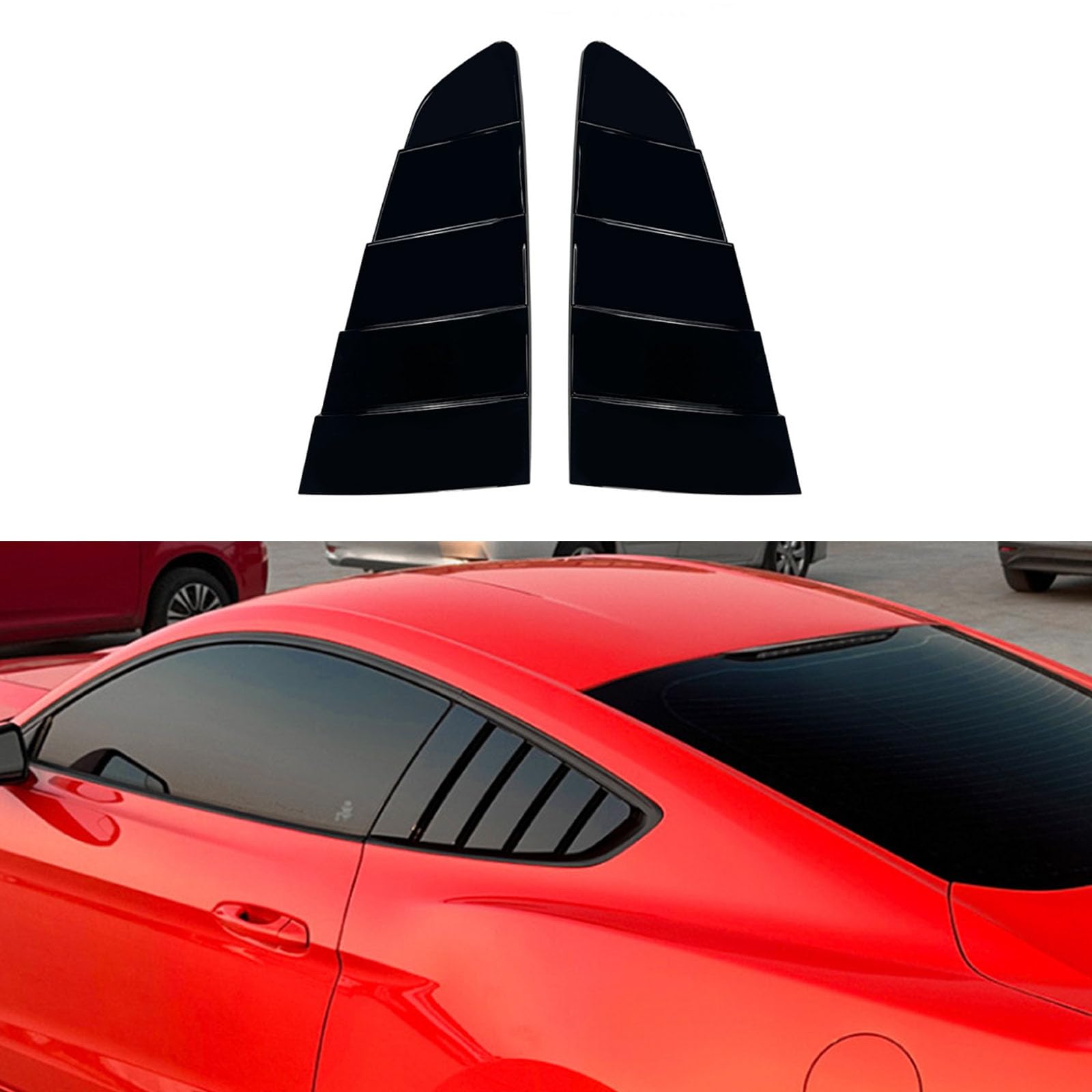 YPFYBHD Rear Window Louver Shutter, Compatible with Ford Mustang MK6 2015-2023, 2Pcs Triangle Blinds, Side Vent Panel Decoration Cover,Black