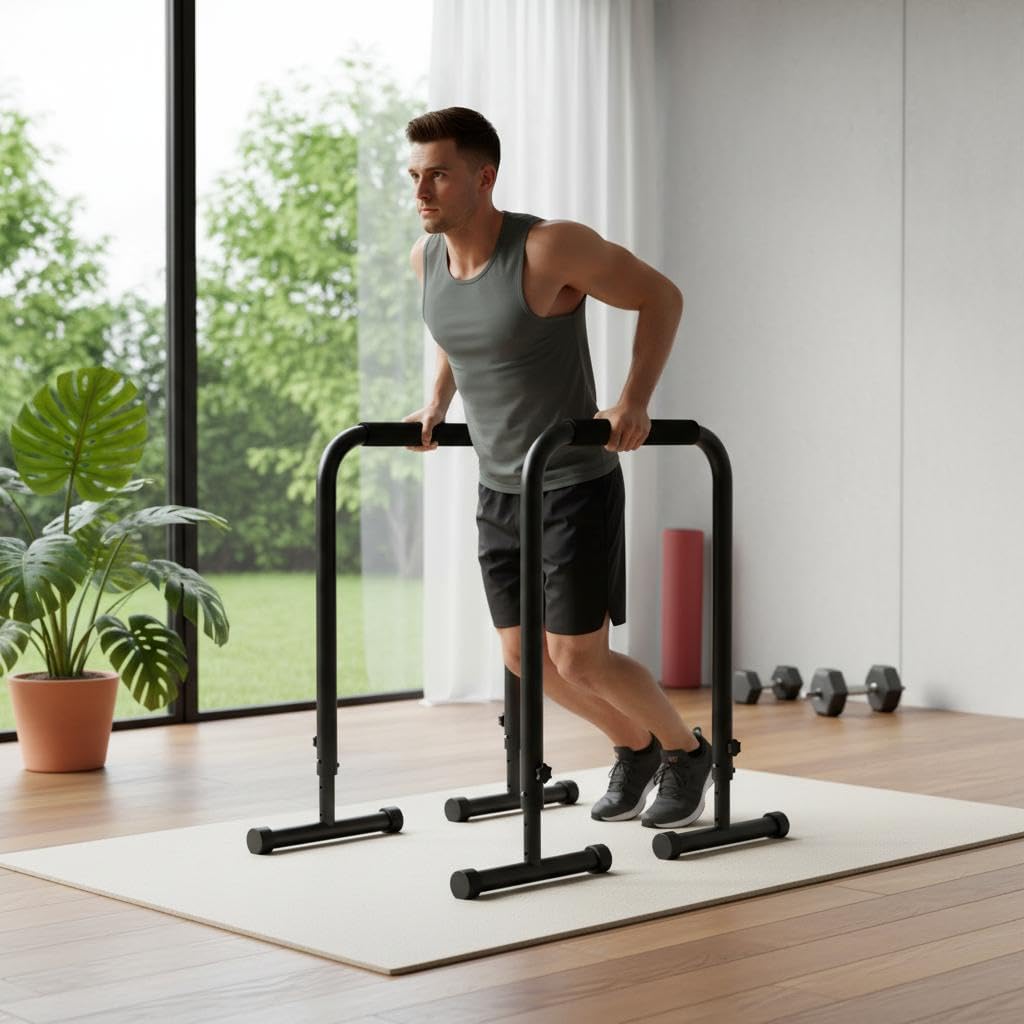 Adjustable Dip Bars Station, 440LBS Heavy Duty Dip Stand for Home Gym, Portable Dip Bar for Calisthenics & Upper Body Workout, Push Up Bars with Adjustable Height (32"-36")