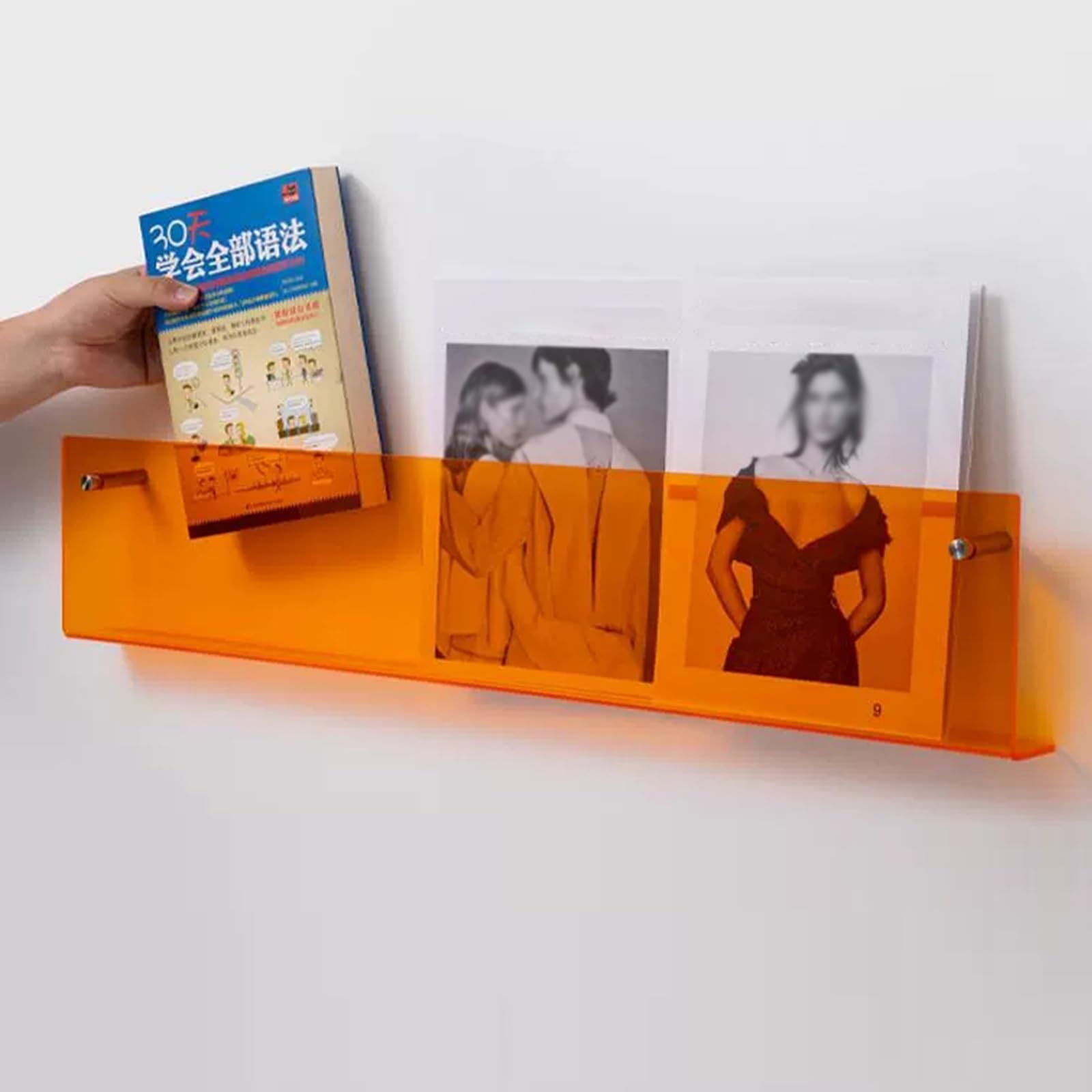 Aioneer Office Wall Magazine Rack, Orange Clear Brochure HolderHanging Bookshelf for BedroomSmall RoomRestroomBeauty SalonHospitality Areas, Acrylic Information Rack