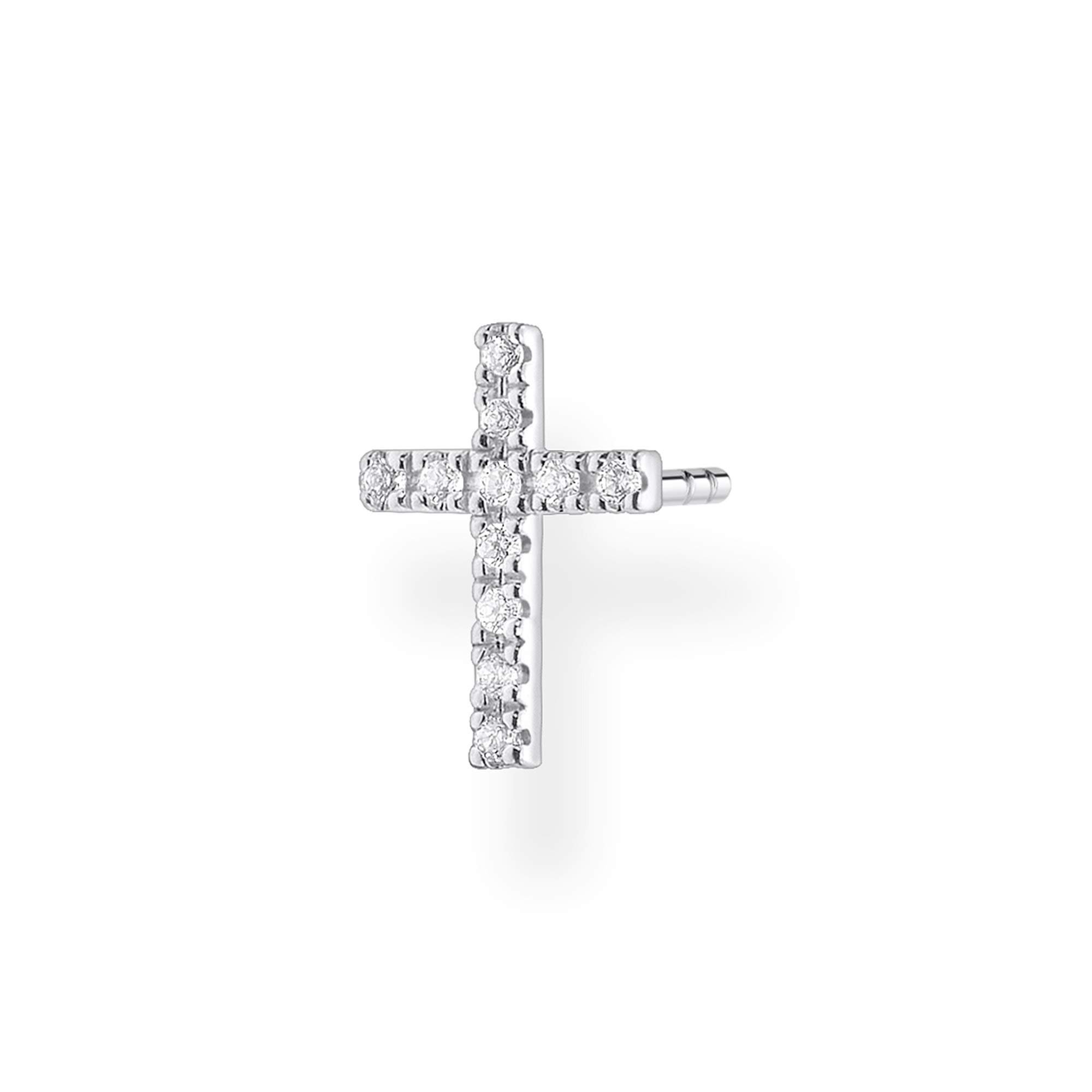 Thomas Sabo Charm Club Charming Women's White Silver Zirconia Cross Single Ear Stud H2131-051-14 – Polished - Sterling Silver