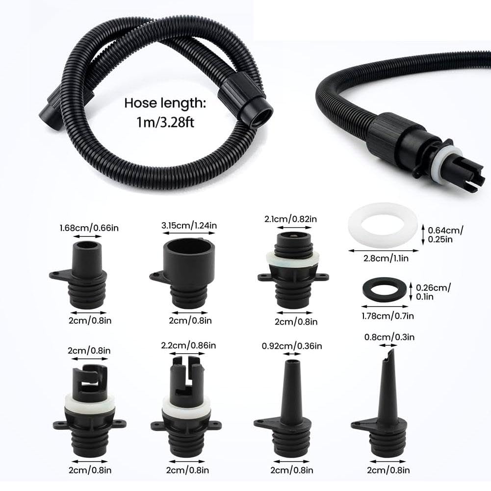 Juego de adaptadores de bomba de tabla de remo, manguera universal de bomba de aire SUP con 7 boquillas, conector de válvula inflable para accesorios de bomba de tabla de remo eléctrica