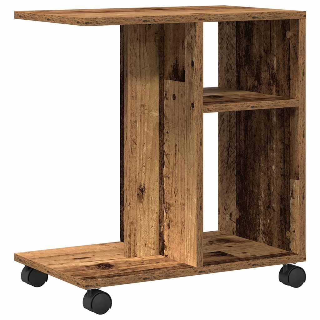 Mesa auxiliar con estante de madera recuperada de 50 x 30 x 55 cm, con ruedas, práctico estante, versátil como mesa de centro, mesita de noche, mesa de sofá para salón, dormitorio, pasillo