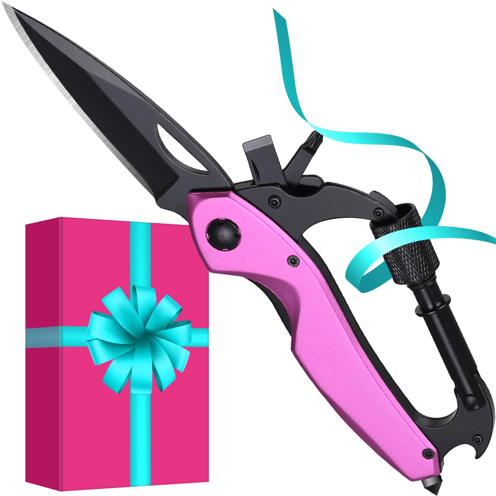 Pink Multitool Knife for Women Wife Mom Gifts, Stocking Stuffers for Christmas Gifts, EDC Multitool, Hiking Fishing Camping Gear for Women, Multitools with 2.81 inch Blade, Screwdriver, Bottle Opener