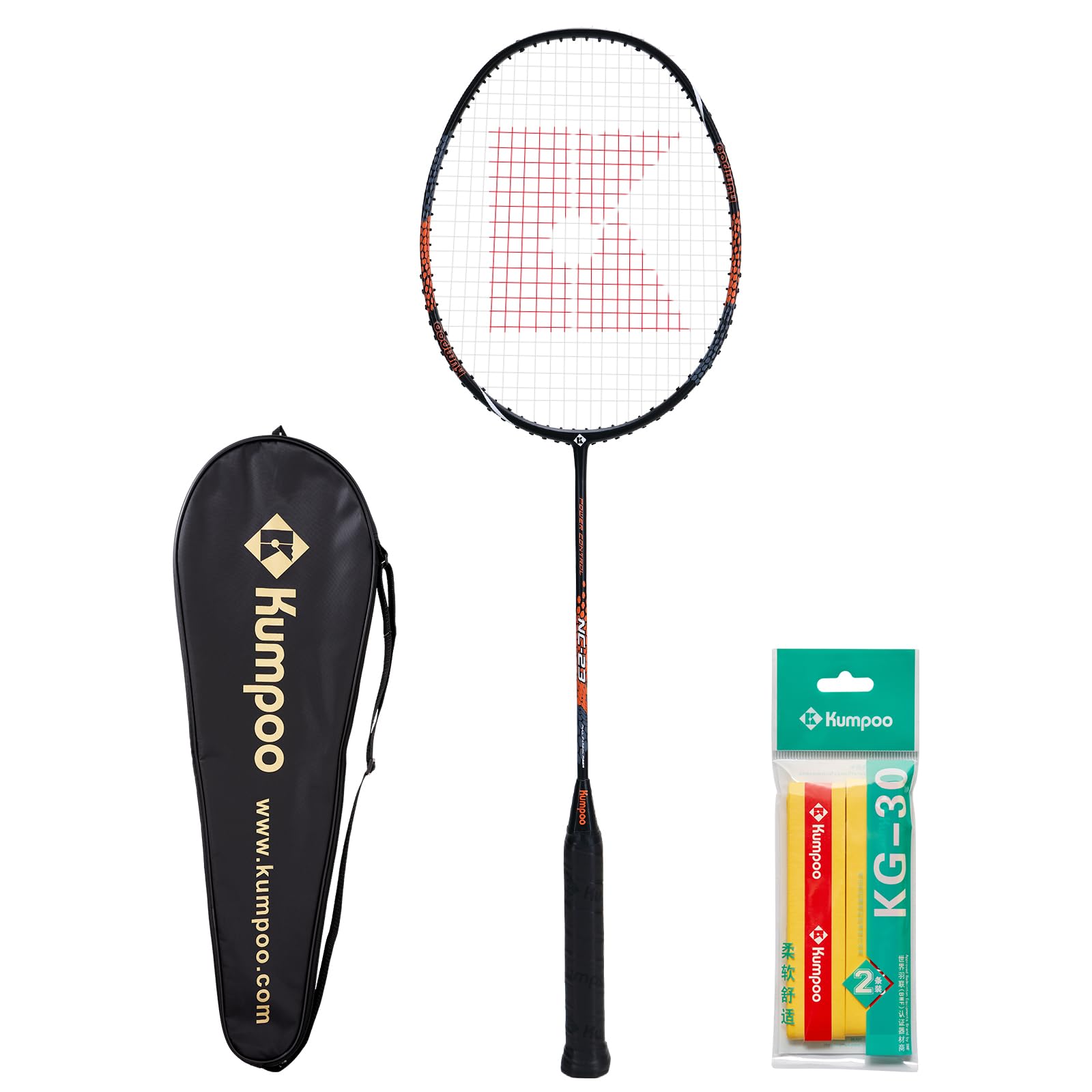 KUMPOOBadminton Racket Professional | Carbon Fiber Badminton Racket Set with Grip&Bag Pro Badminton Racquet Lightweight for Beginner, Intermediate Players Outdoor Games
