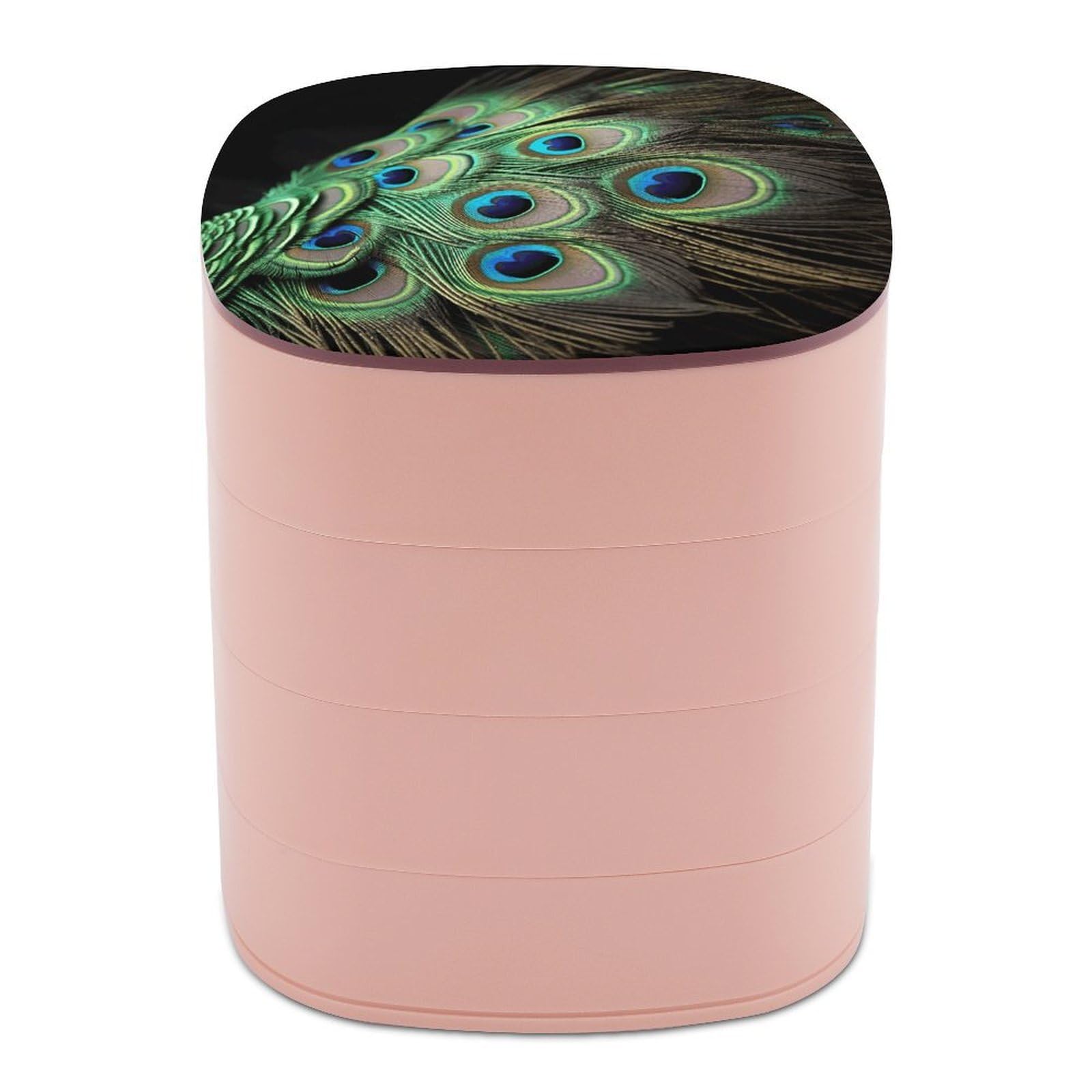 VstaDank Green Peacock Feather Jewelry Box with Mirror 4-Layer Rotating Jewelry Tray Case Portable Jewelry Case Trinket Boxes Trinket Cases Travel Jewelry Organizer Earrings Storage Box