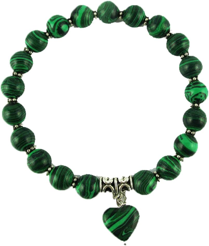 Lovingshopping Ethnic handmade beaded bracelet elastic cord malachite stone two-color apples Green