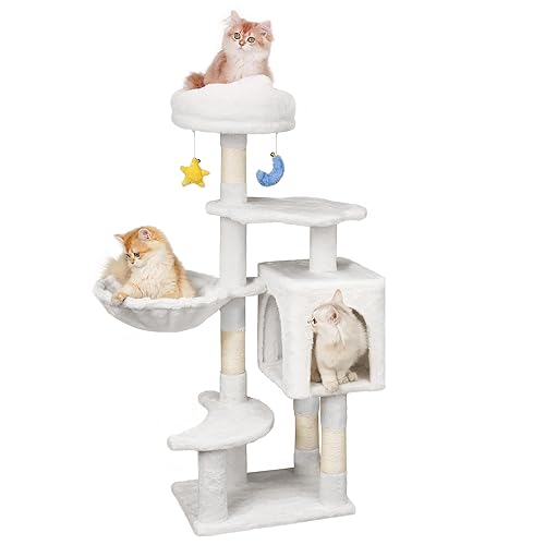 Meecal 43-Inch Cat Tree,Cute Cloud Cat Tree for Kittens & Small Cats Under 6 Months 9lbs, Cat Tower with Scratching Post, Double Condos, Plush Hammock & Dangling Toys, White - White