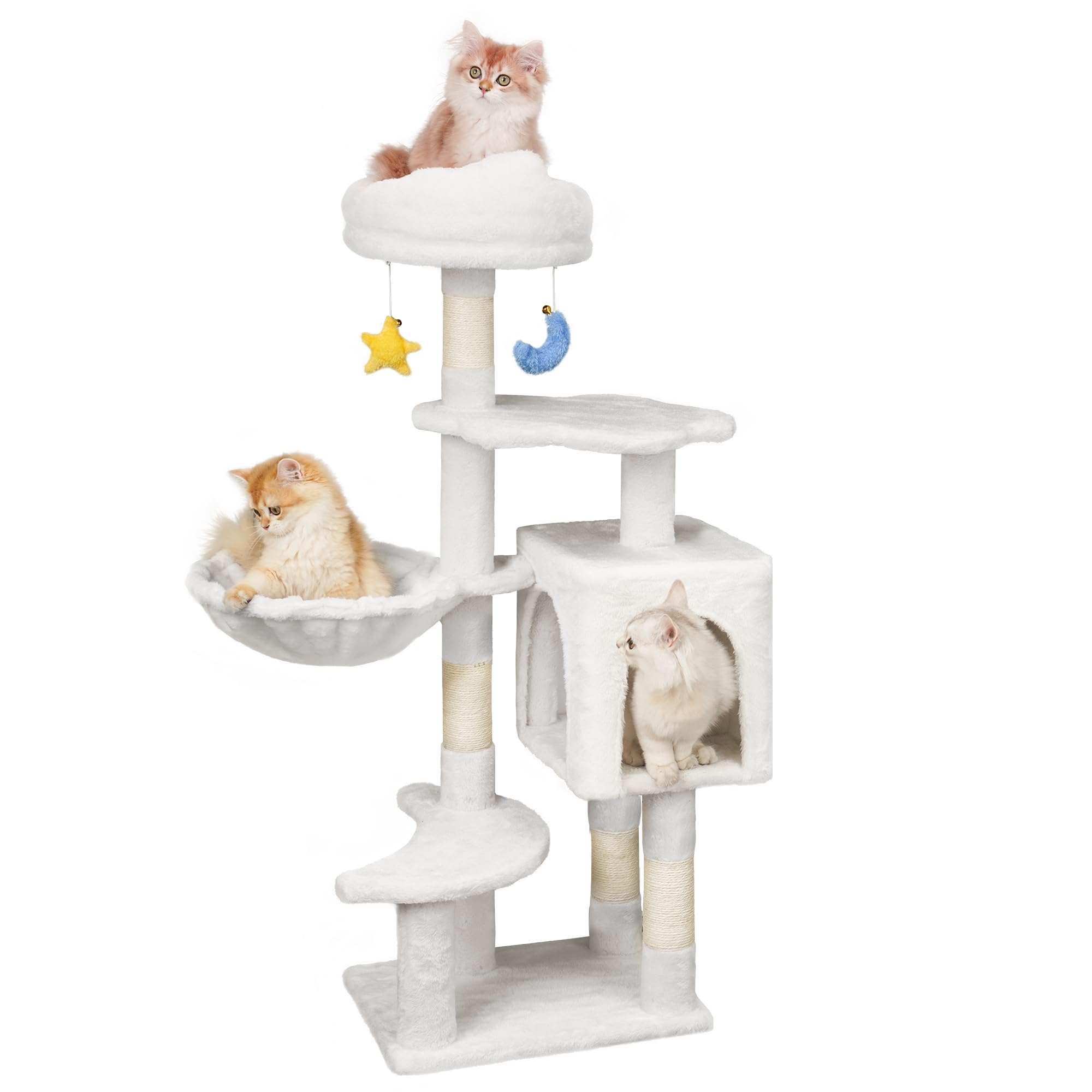 Amazon | Meecal キャットタワー 白 多頭飼い 可愛い 猫 爪研ぎ柱付き