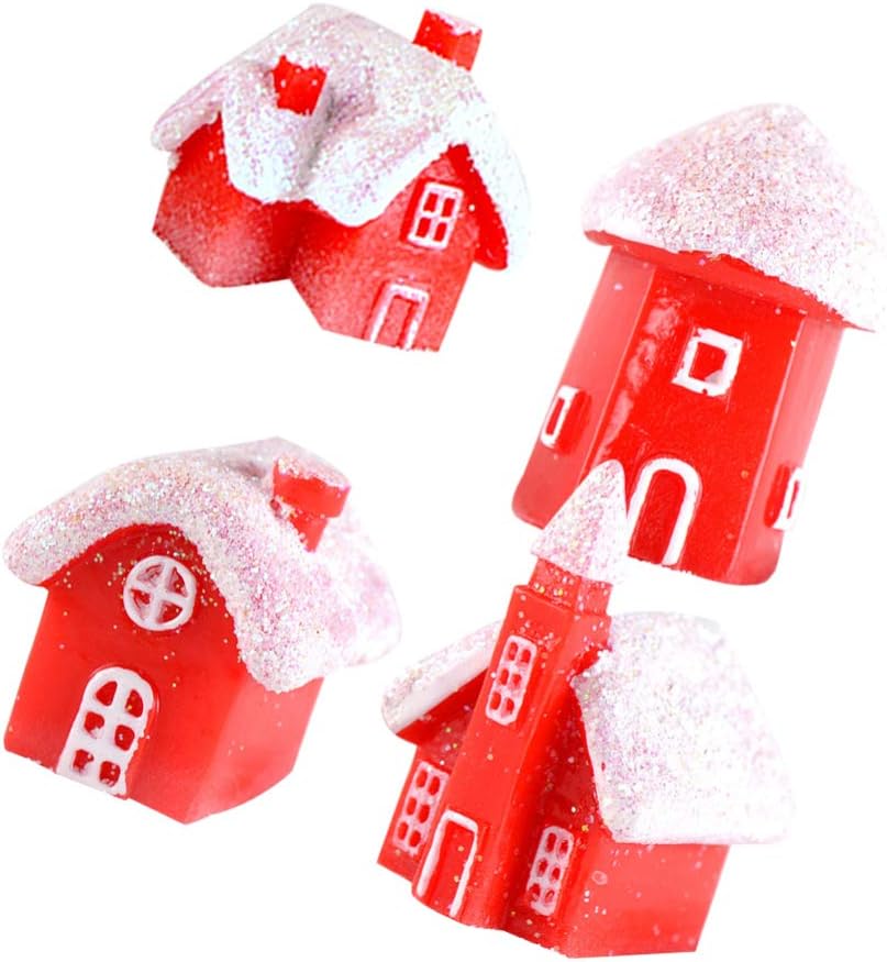 LIOOBO Mini Christmas Snow House Xmas Fairy House Resin Villa House Miniature House Ornament for Party Decoration Cake Topper - Image 3