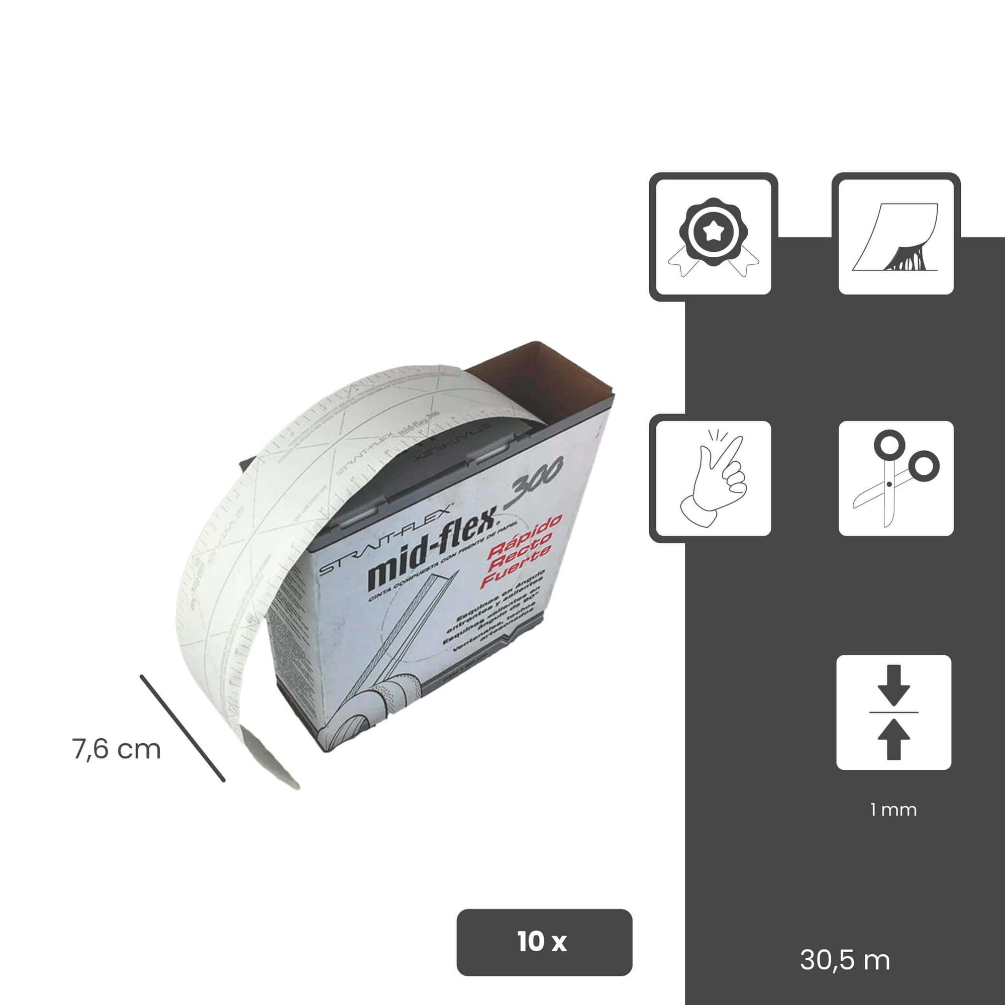 Perfil del borde Mid Flex 300 ángulo flexible blanco 10 rollos á 30,5m protección de bordes altos, para bordes interiores y exteriores en construcción en seco. | Perfil angular flexible para tabiques, cantos interiores y exteriores, laminado en papel con