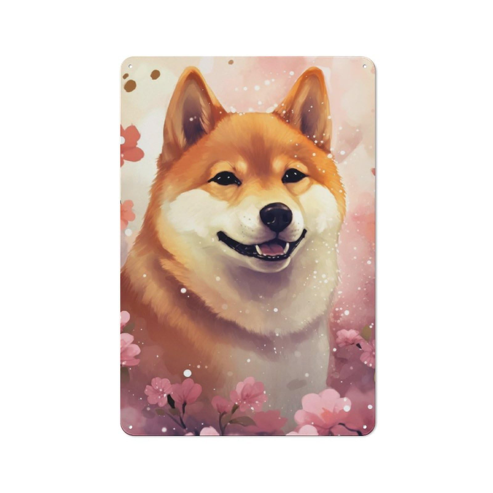 Dog Japan Shiba Blossom Rustic Tin Sign 30x20cm for Living Room Or Hallway, Suited to Living Room Decor Lovers