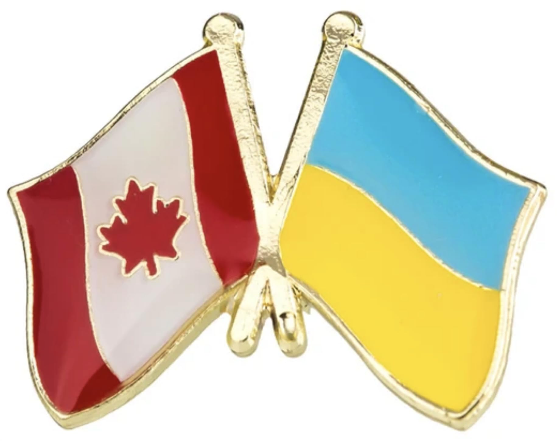 Canada Canadian National Flag Crossed Flags Friendship Love Alliance Allies 1"" Enamel Pin (Ukraine/Ukrainian)