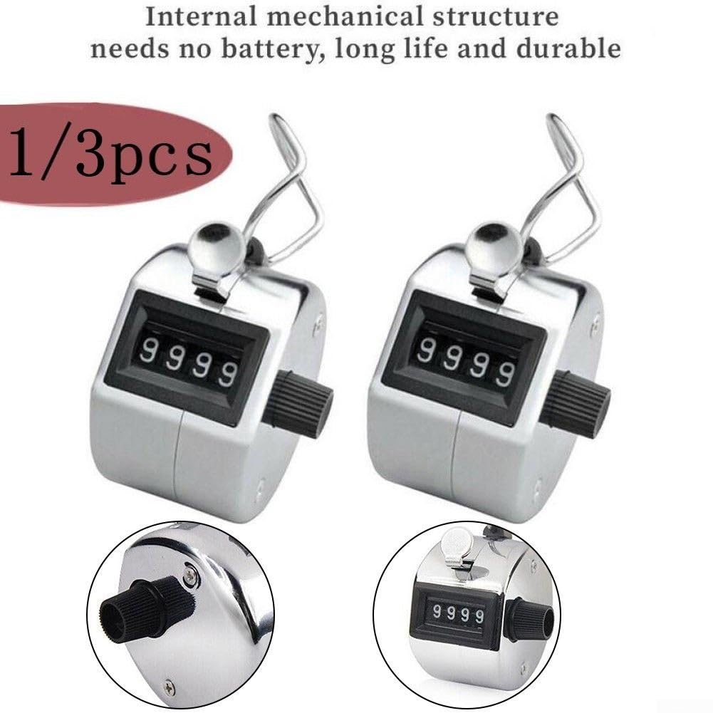 Mechanischer Zähler mit 4 Ziffern für manuelles Hochstellen, Metall-Handklicker mit 0000-9999 Reichweite, Edelstahl, tragbarer Personenzähler für Veranstaltungen, Schulen, (1 Stück, Rosa)