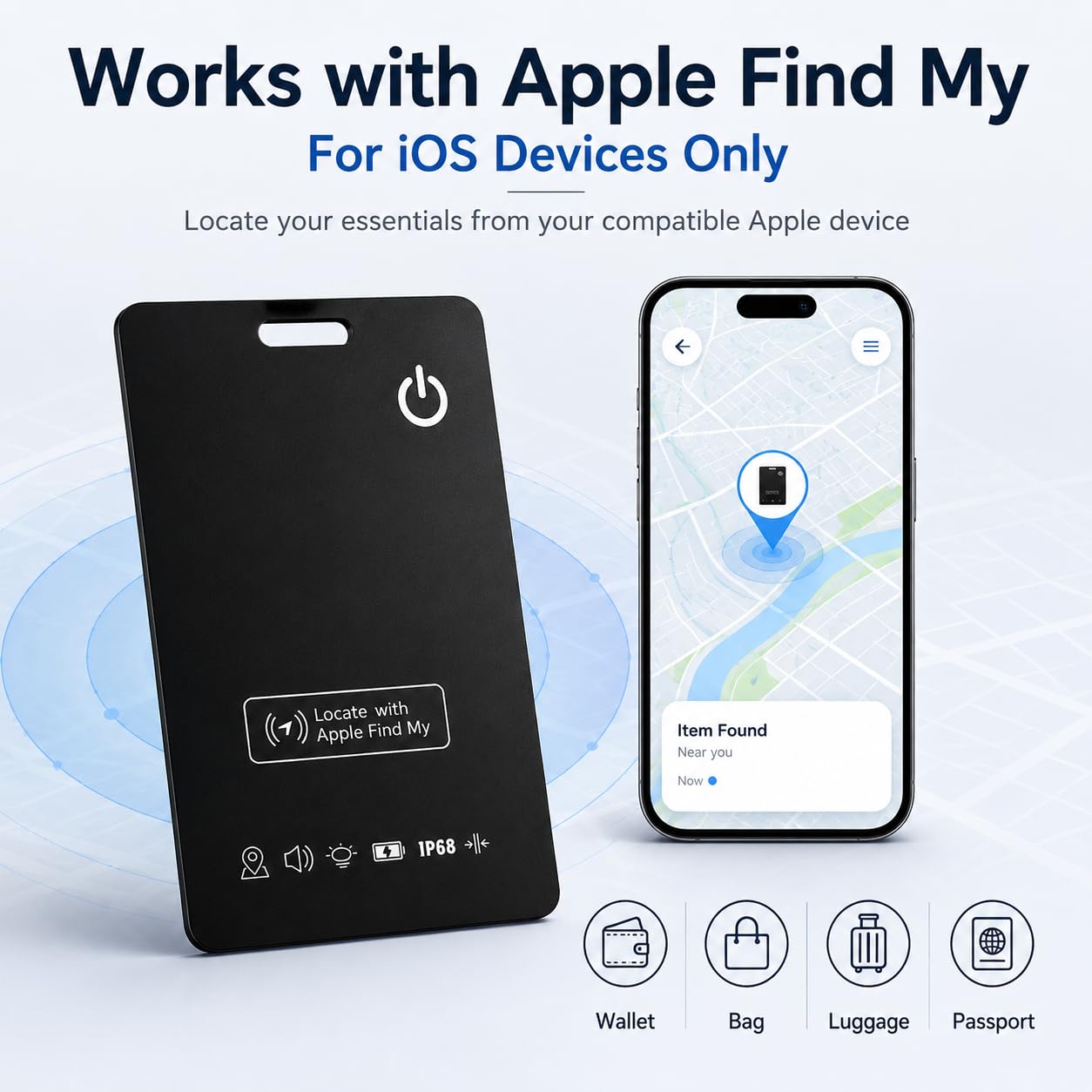 Tarjeta de seguimiento de cartera ultrafina, funciona con Apple Find My, tarjeta localizadora Bluetooth recargable para cartera, equipaje y pasaporte, sin suscripción (1 unidad)