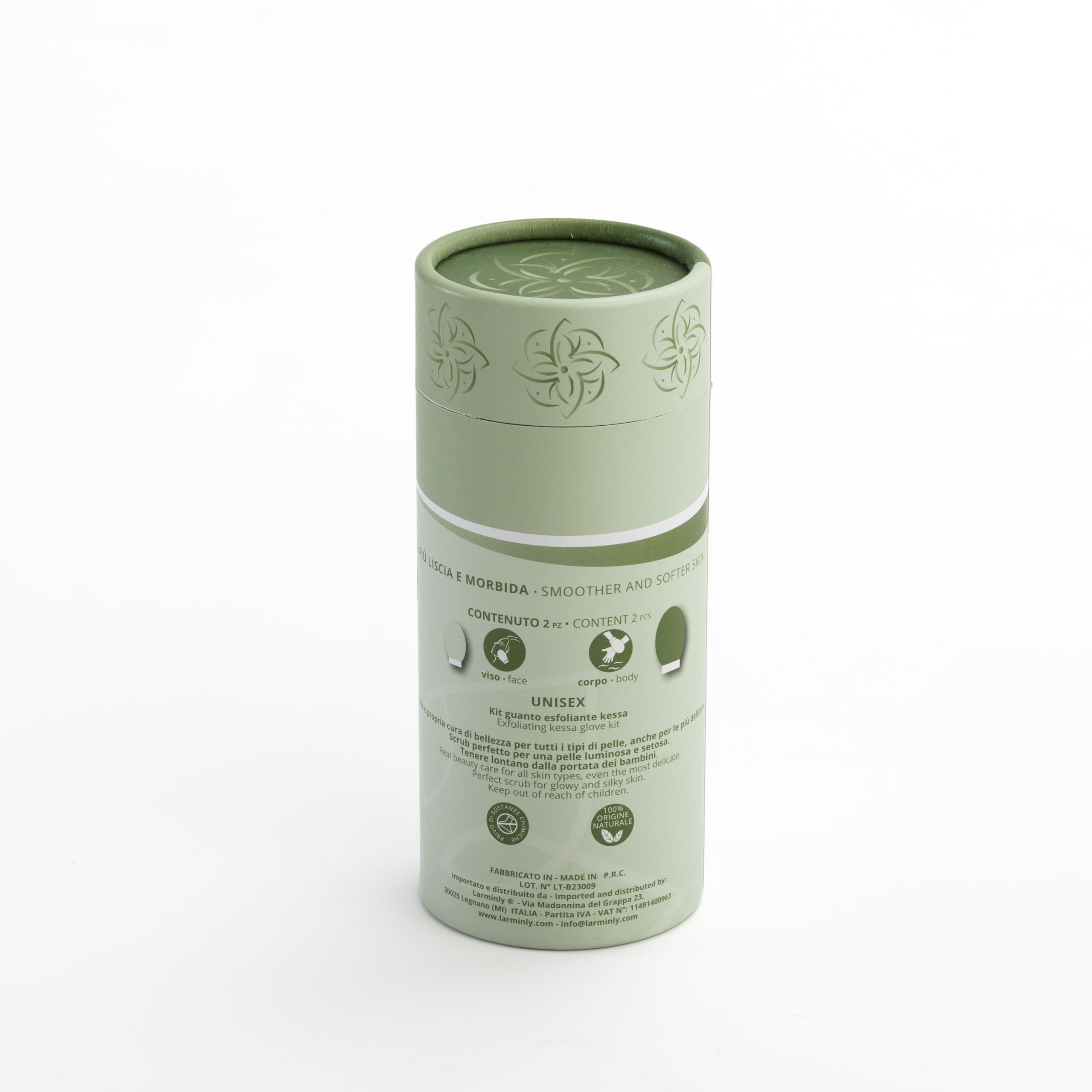 Larminly Guanto Esfoliante Corpo Kessa Hammam viscosa 100%, set 2 pezzi scrub corpo 150D rugosità media e peeling viso 120D rugosità delicata aiuta a contrastare acne, punti neri e cellulite