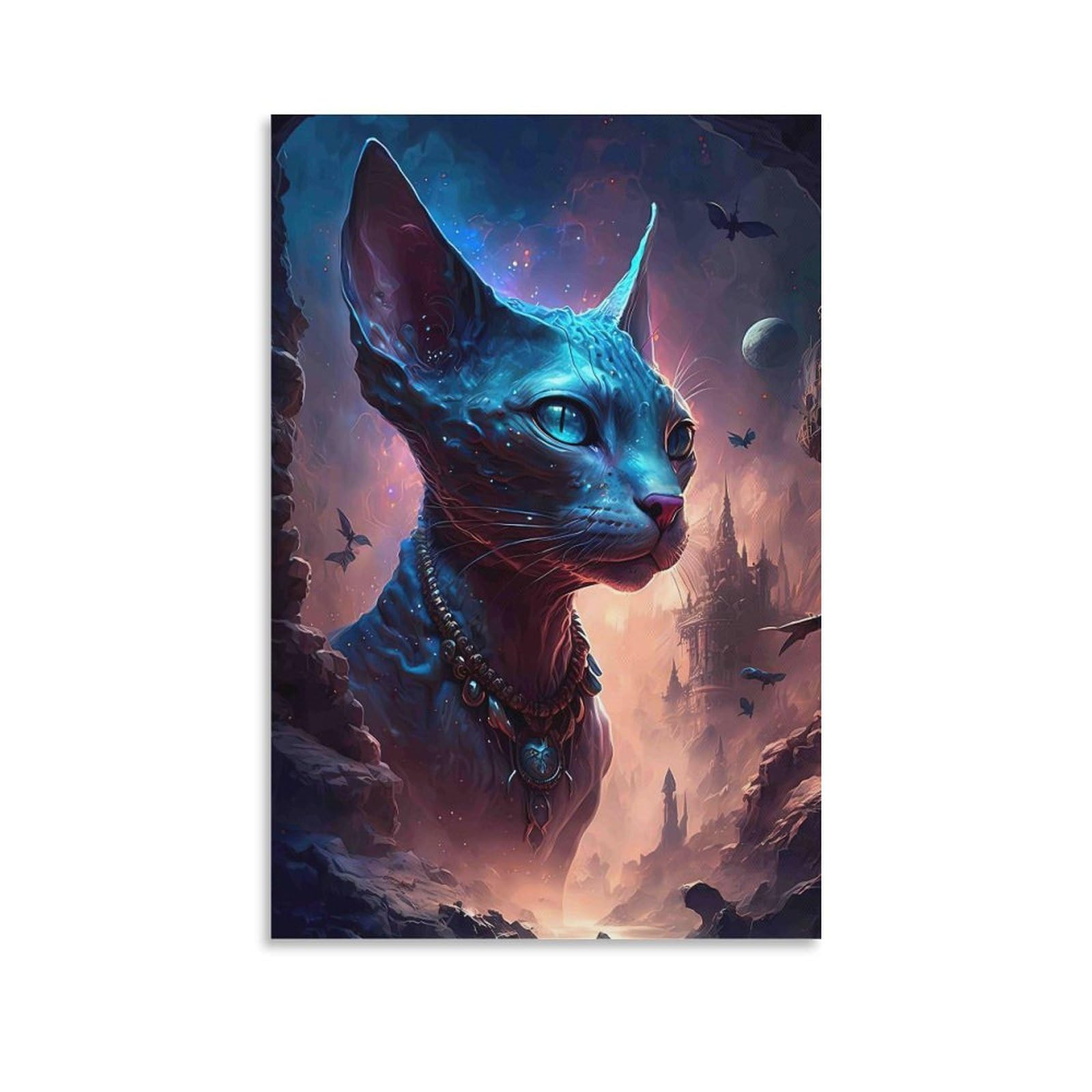 DHBANEIOK Fantasy Cat Warrior Wall Decor Poster Giclee Canvas Prints Modern Wall Art Picture Wall Hanging for Dining Room Kitchen Home Office Decor 20x30inch(50x75cm)