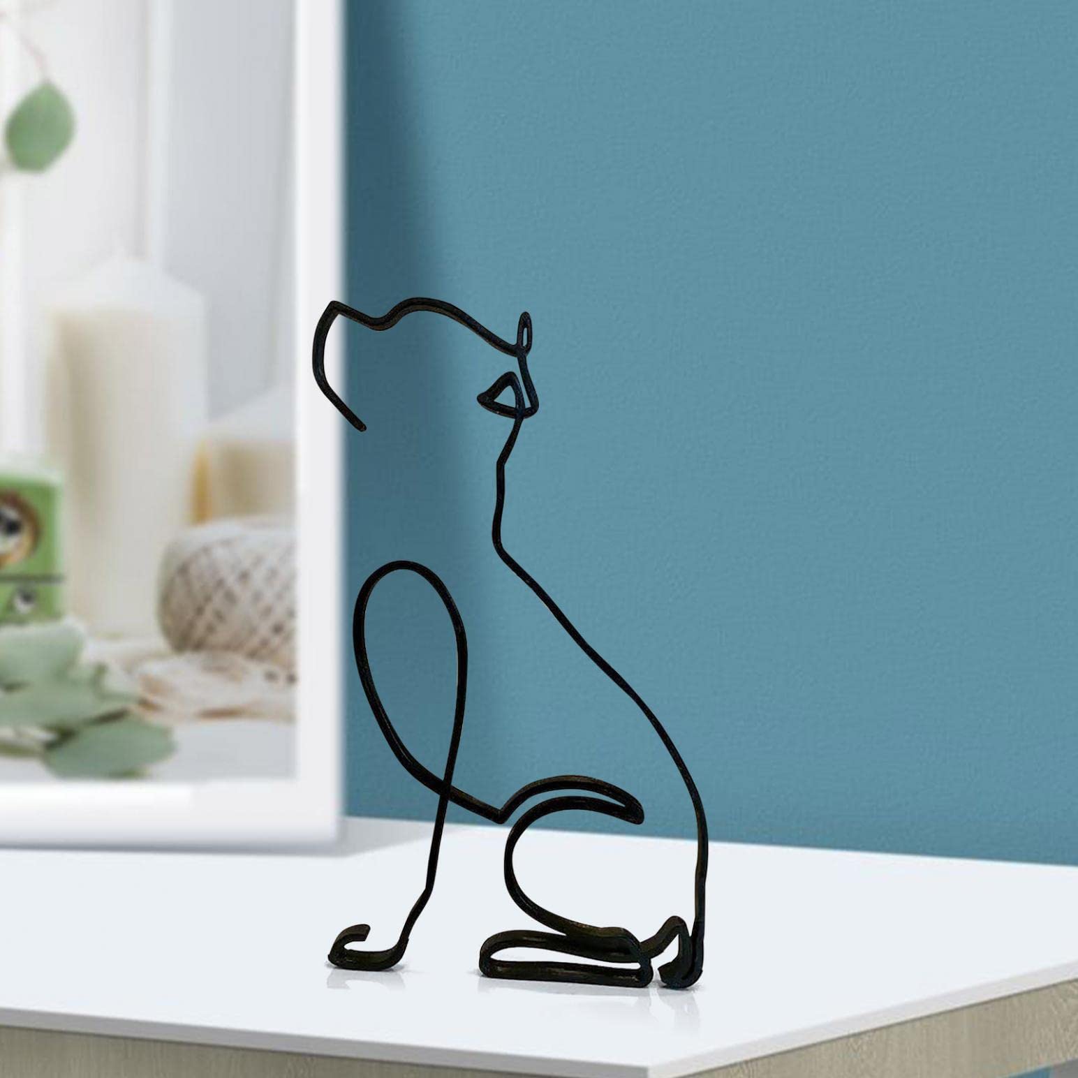 TTYGRHQ Minimalistische Hundewandskulptur Aus Metall – 25,4 X 20,3 Cm, Abstrakte Linienkunst Für Moderne Deko