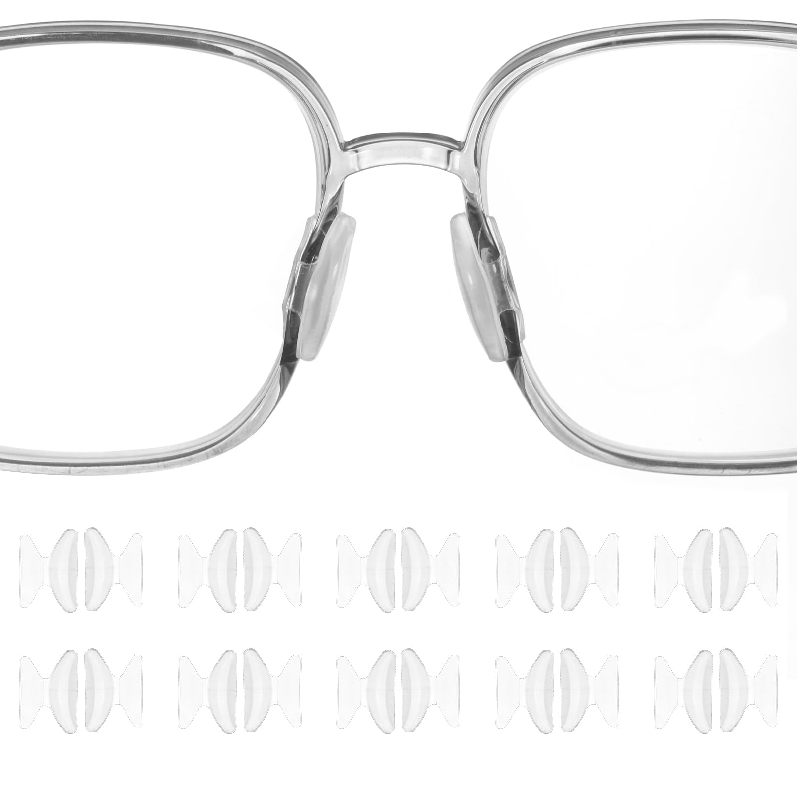 Muiltvoe 10 Pairs Eyeglass Nose Pads 1.8mm Thickness Silicone Adhesive Anti-Slip Glasses Nose Grips Butterfly Shape Glasses Nose Pads for Plastic Frames Glasses Sunglasses, Clear