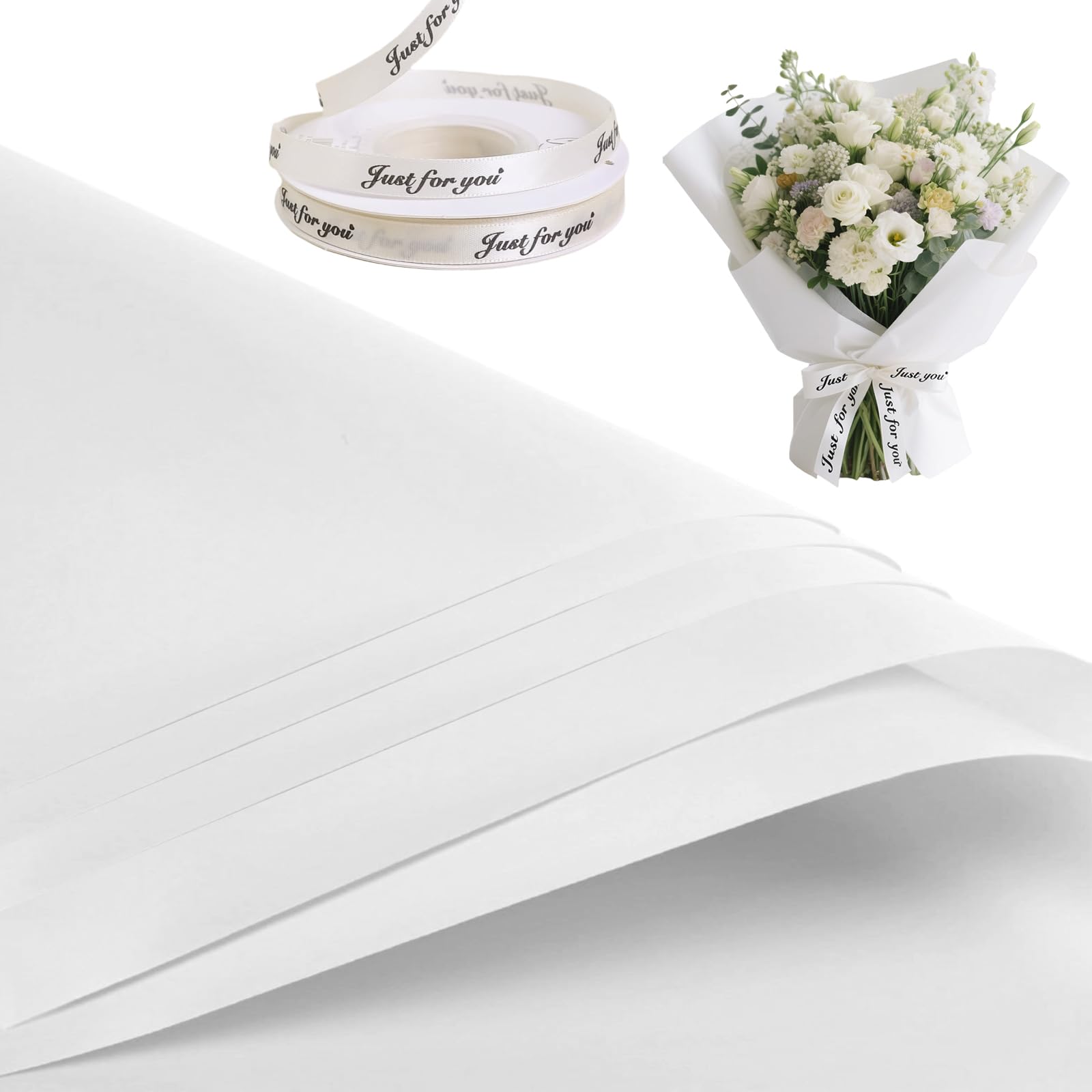 ertlutw 20Sheet Floral Matte Wrapping Paper White Wrapping Paper withRibbon