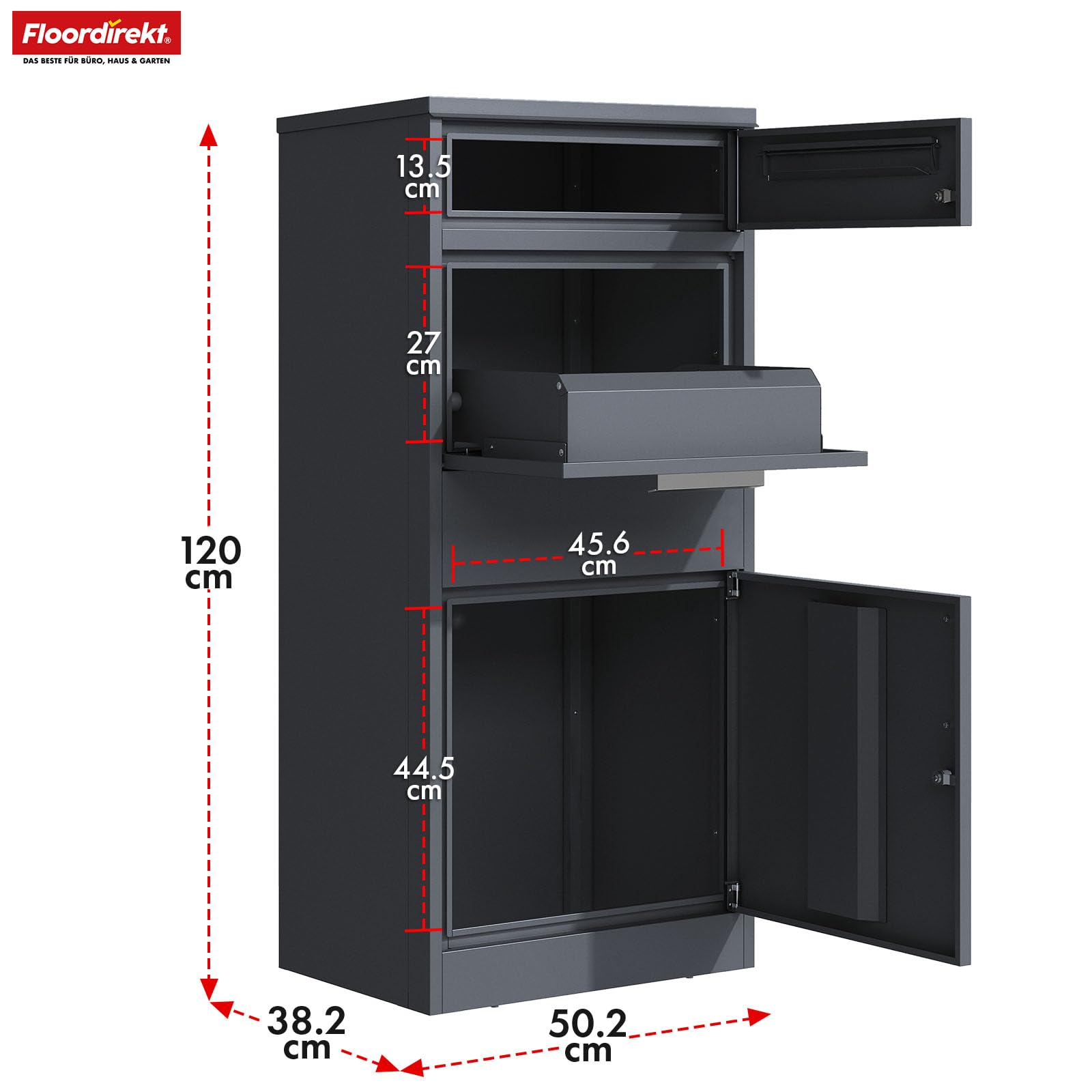 Floordirekt Boîte aux lettres et boîte à colis inoxydable et massive XXL - Boîte aux lettres sur pied moderne avec serrure à cylindre - Boîte aux lettres Francois