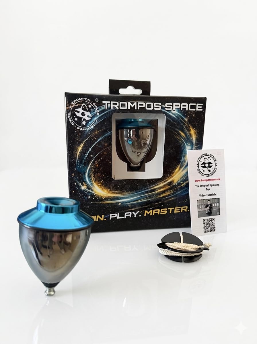 Trompos Space Nettuno Roller In Acciaio Inox Con Punta A Doppio Cuscinetto - Blu + Corda Regalo, Per Giocatori Intermedi/Avanzati - 3