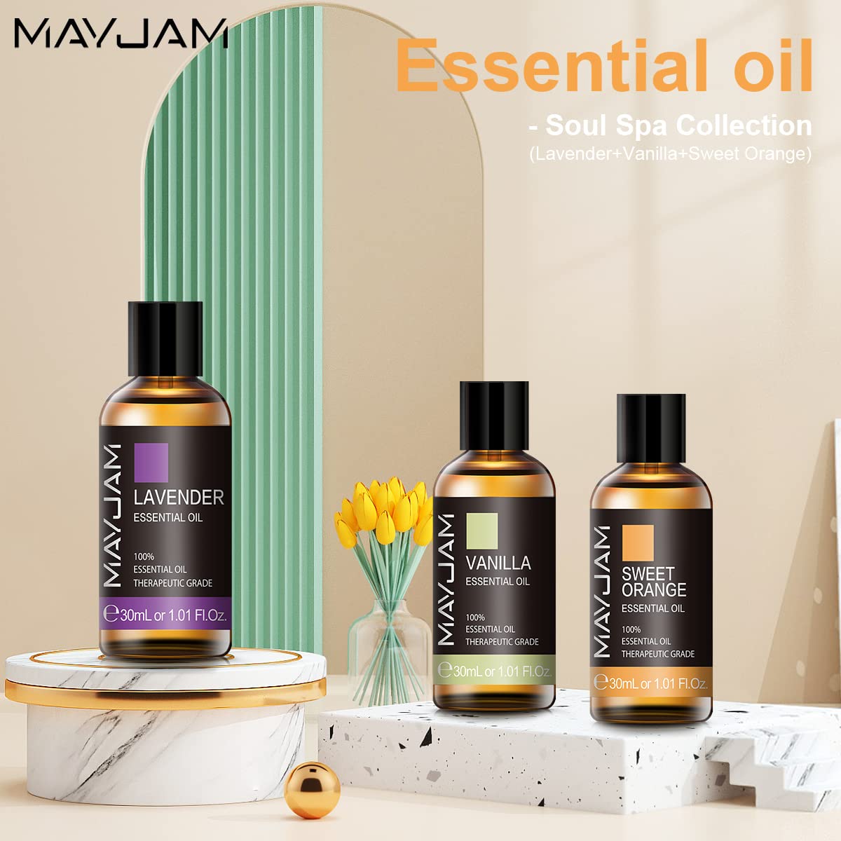 MAYJAM Set di Oli Essenziali 3 * 30ml Arancio Dolce Vaniglia Lavanda, Set Regalo Di Oli Essenziali Per Aromaterapia Per Diffusore, Umidificatore