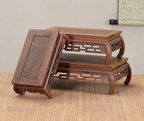 Miniatura 5 de GOLDY&WENDY Jarrón de base tallada rectangular de madera, estatua de Buda Guanyin, pedestal, artesanía, coleccionables, soporte de exhibición antiguo