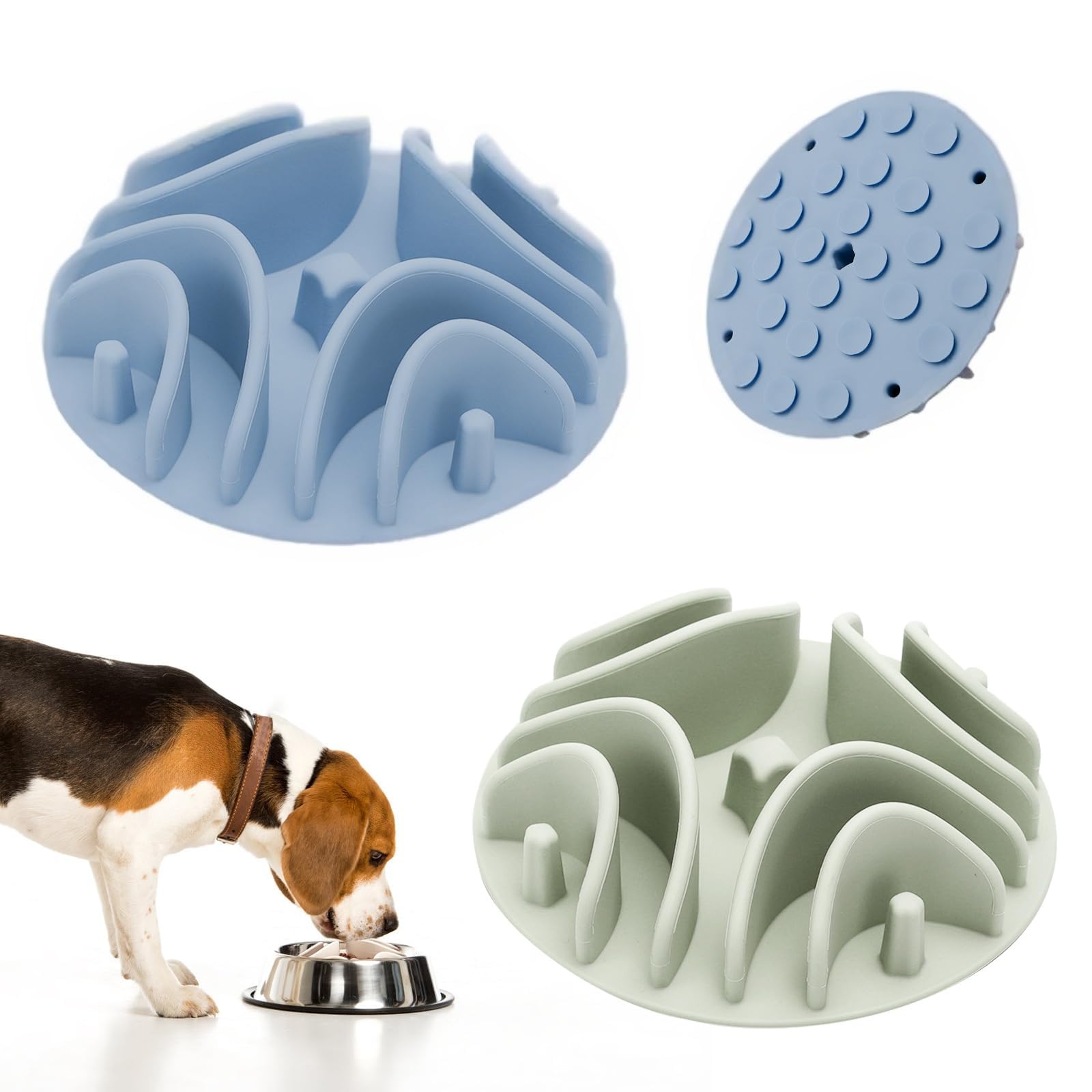 2 Pcs Slow Feeder Insert for Dog Bowl, Anti-Choking Silicone with Strong Suction Cups, Fits Most Dog Bowls, Ideal for Medium, Large Breeds (Blue + Green)