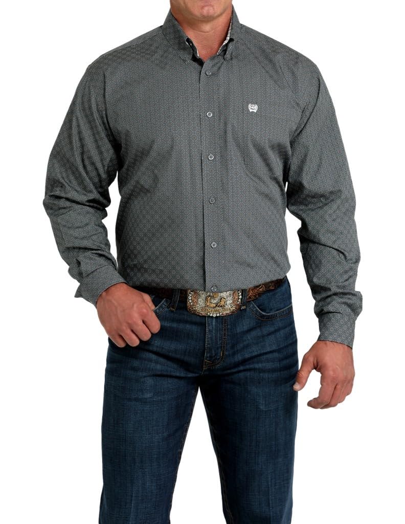 Cinch Men's Grey Allover Circle Print Shirt