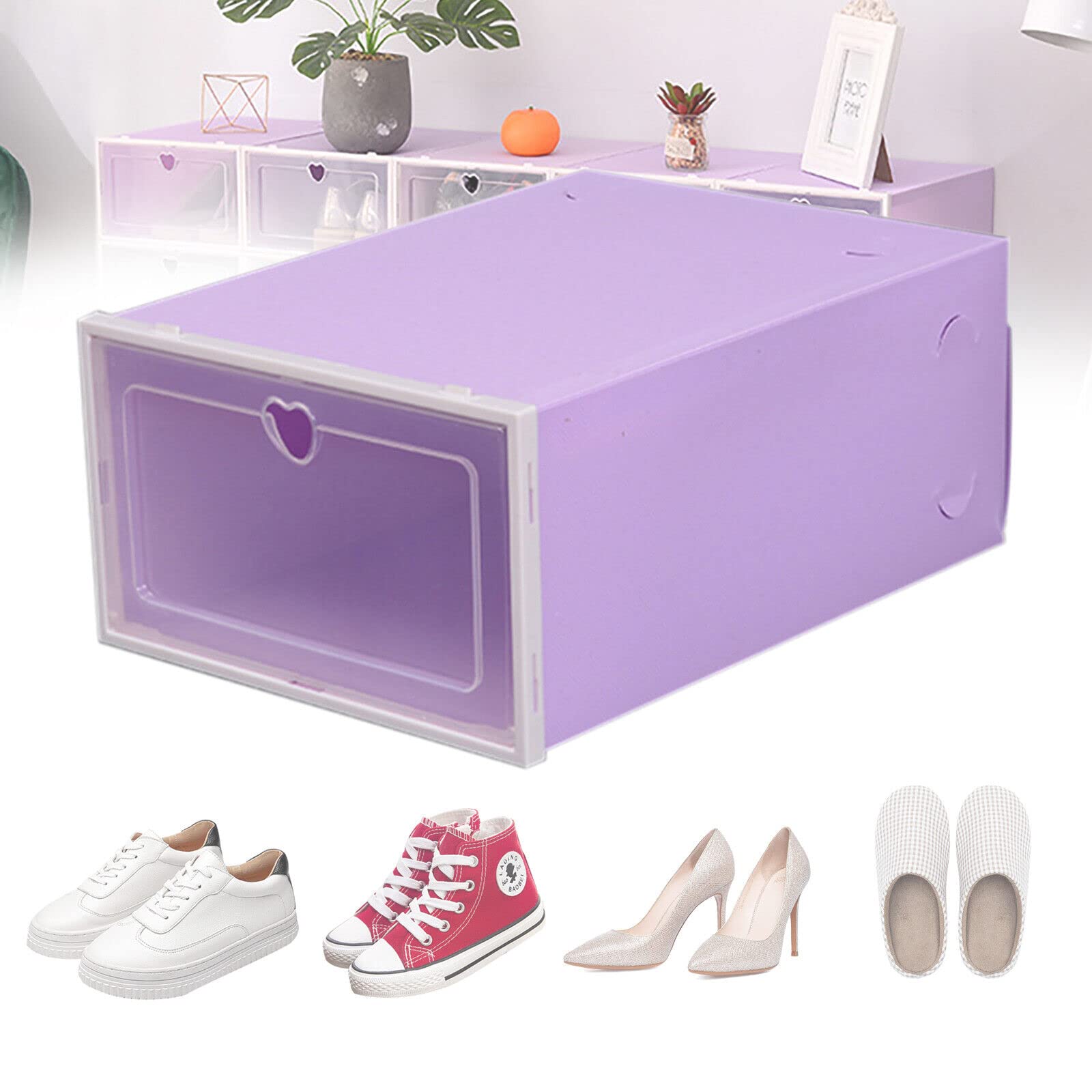 Scarpiera blu/viola/rosa/verde (opzionale), set da 20 pezzi, scarpe da allenamento, tacchi alti e pantofole, contenitore impilabile, trasparente (viola)