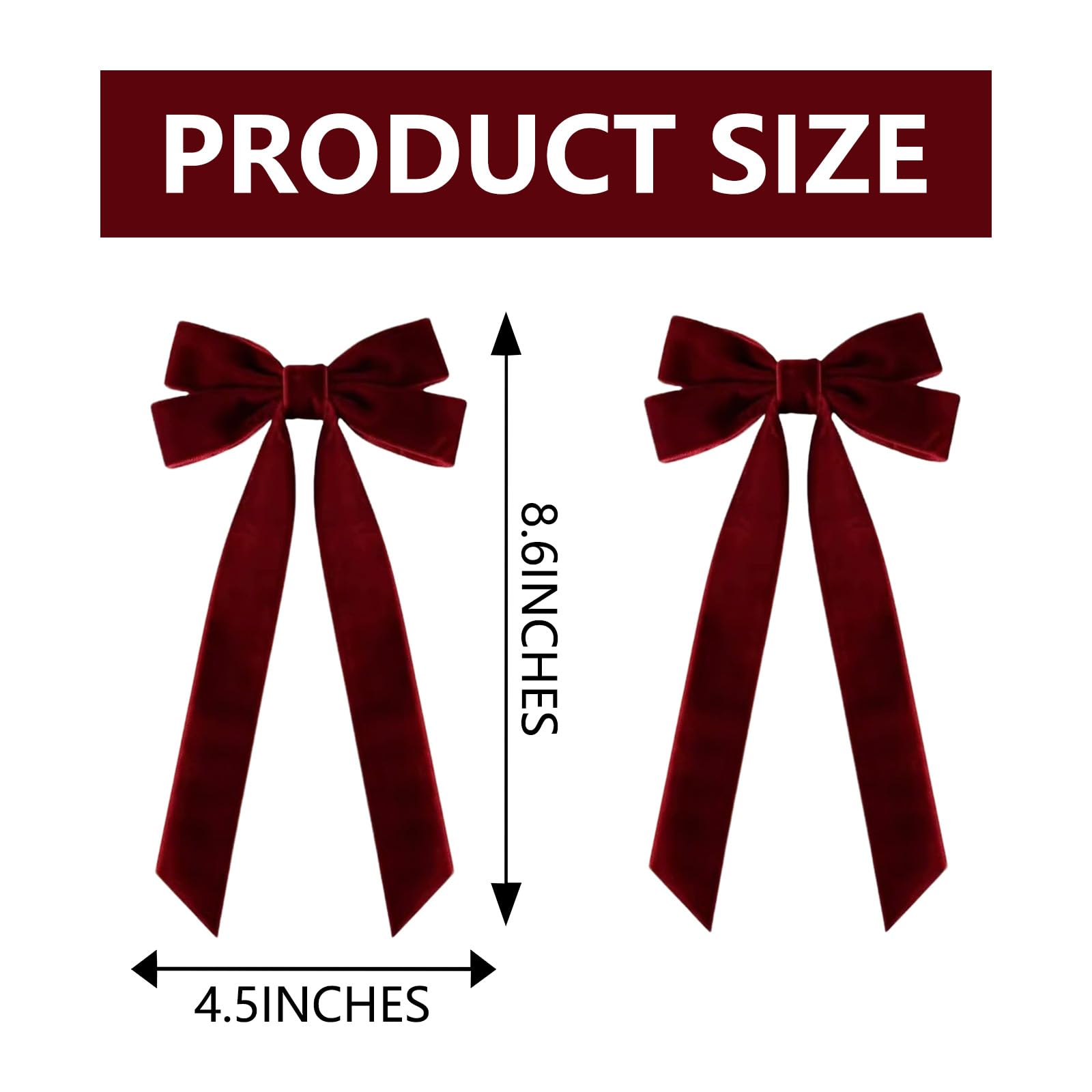2Pcs Red Hair Bow, Burgundy Velvet Hair Bow for women Solid Color Bowknot Clips for Girl Accessories Christmas Bows - Image 2