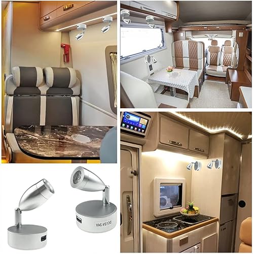 Miniatura 2 de 2 luces de lectura para autocaravana, lámpara de noche LED mejorada de 12 V, lámparas LED con puerto de carga USB, lámpara interior de luz cálida de