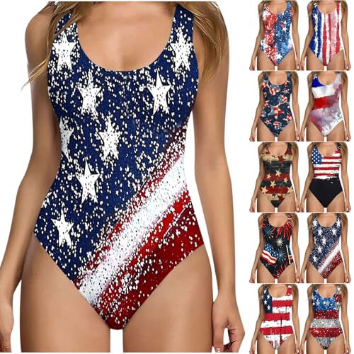 2025 One Piece Swimsuits Women Independence Day Printed Tummy Control Bathing Suits Crew Neck Sexy Swimwear