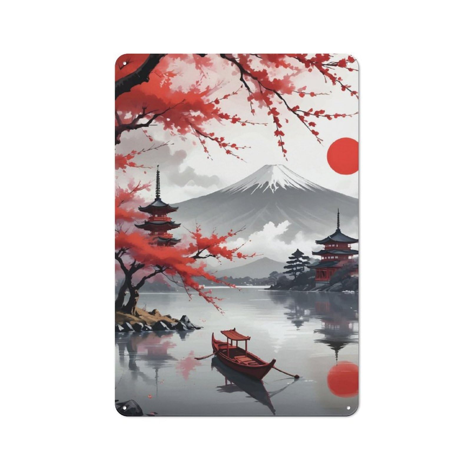 Junmoney Mont Fuji Landscape Tin Wall Plaque 30X20cm With For Pub Or Café, For Collectors Of Retro Metal Wall Decor
