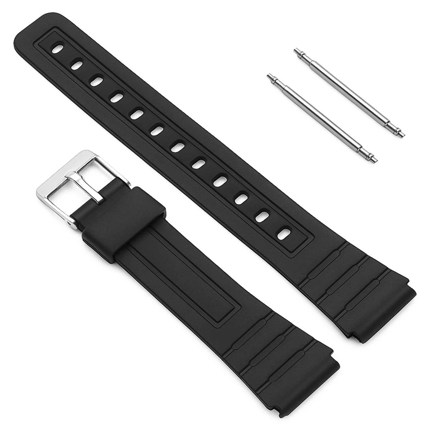 Replacement Silicone Strap Metal Pins Compatible with Casio Watch F91W F-91W Black Replacement Resin Springs