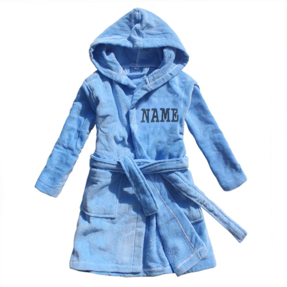 [Embroidered Name] boy Bathrobe 100% Cotton Children's Towel Cloth Robe Children's Nightgown (10, Blue)