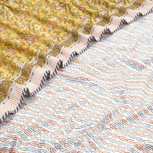 Image of TOAIArt Premium Jaipuri Dohar | AC Blanket Summer Quilt | Hand Block Printed | 3 Layers | Reversible | 150GSM 100% Mulmul Cotton | 100% Cotton Flannel Filling | Single 60 inch X 90 inch|MohanVan