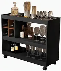 Aparador Bar Buffet Para Sala Com Adega E Rodízios 4050 E&A (Preto/Nature)