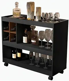 Aparador Bar Buffet Para Sala Com Adega E Rodízios 4050 E&A (Preto/Nature)