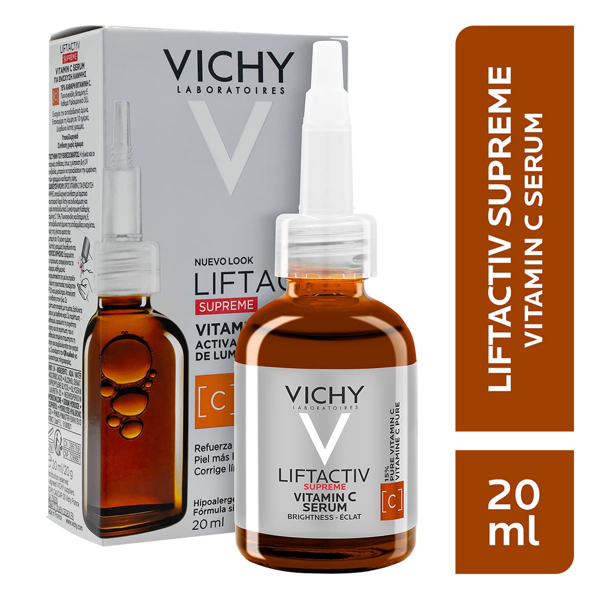 VICHY, Liftactiv, Routine Anti-Âge Éclat & Regard, Sérum Vitamine C 20ml & Soin Yeux 15ml, Acide Hyaluronique, Anti-Rides & Moins de Cernes, Lot de 2 Produits