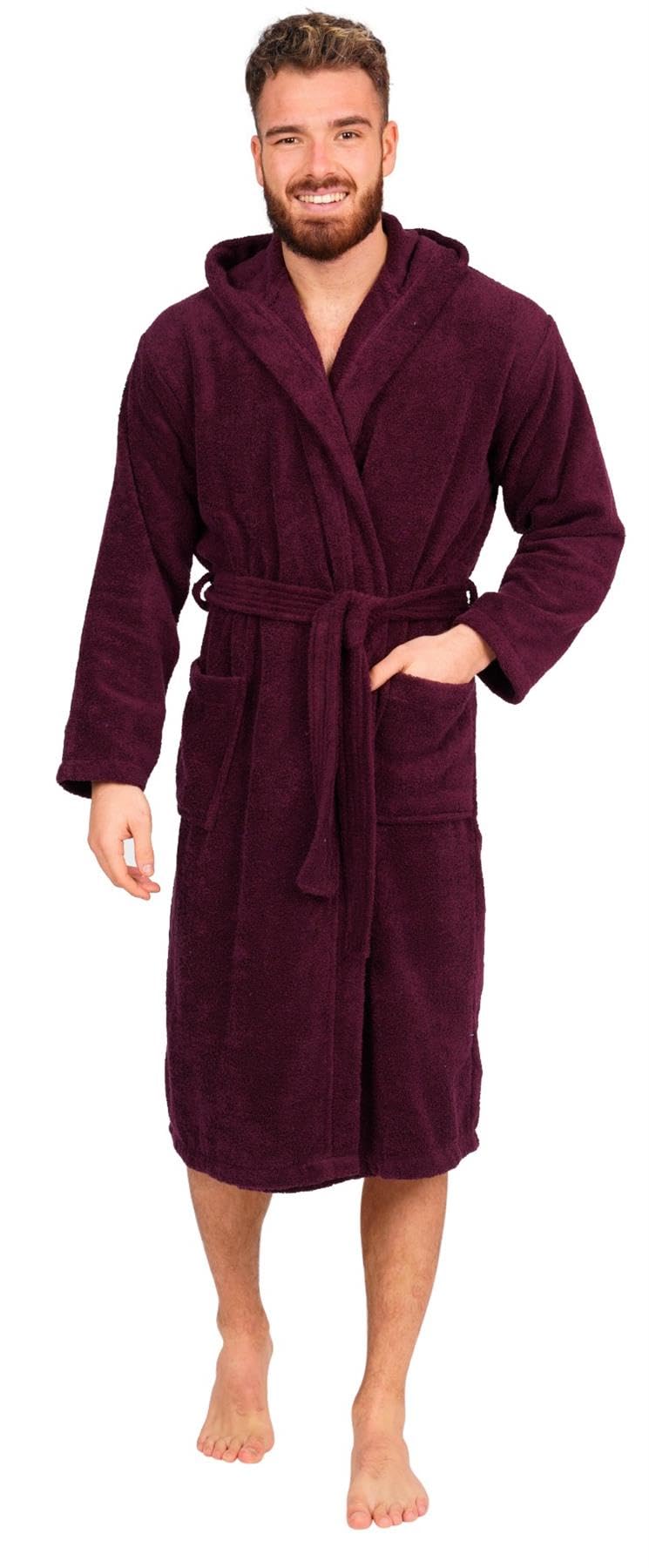 Adore Home Mens 100% Cotton Hooded Bathrobe Terry Towelling Shawl Collar Bath Robe Dressing Gown