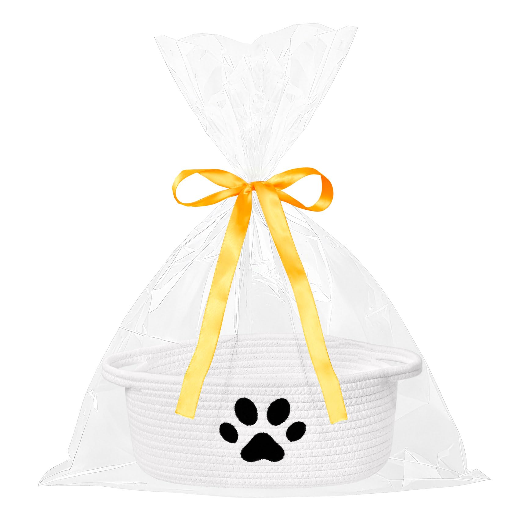 Small Woven Basket with Gift Bag, Cute Dog Paw Baskets for Gifts Empty, Decorative Rope Woven Nursery Storage Dog Toy Basket for Easter, Baby Shower, 12" x 8" x 5"